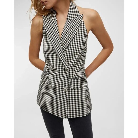 Veronica Beard Enfield Vest" Black & Ecru White Check Collared Size 2, NWT! $598 - Picture 1 of 6